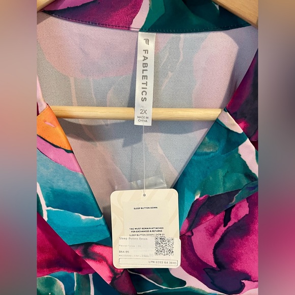 Fabletics Button Down Pajama Top-Painted Tulips-Size 2X-New with Tags - Picture 7 of 10